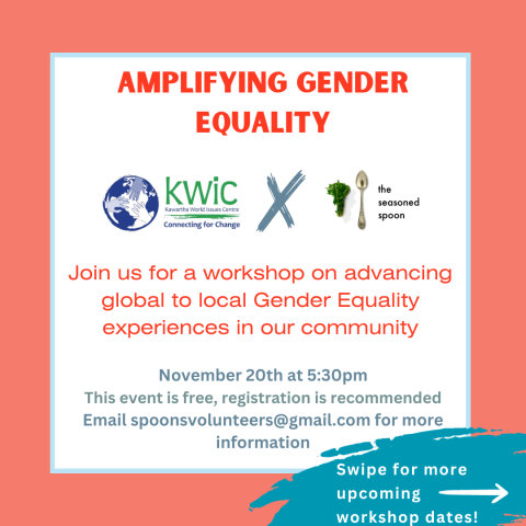 Image of Amplifying Gender Equality workshop at the Seasoned Spoon - Monday, November 20th @ 5:30 pm